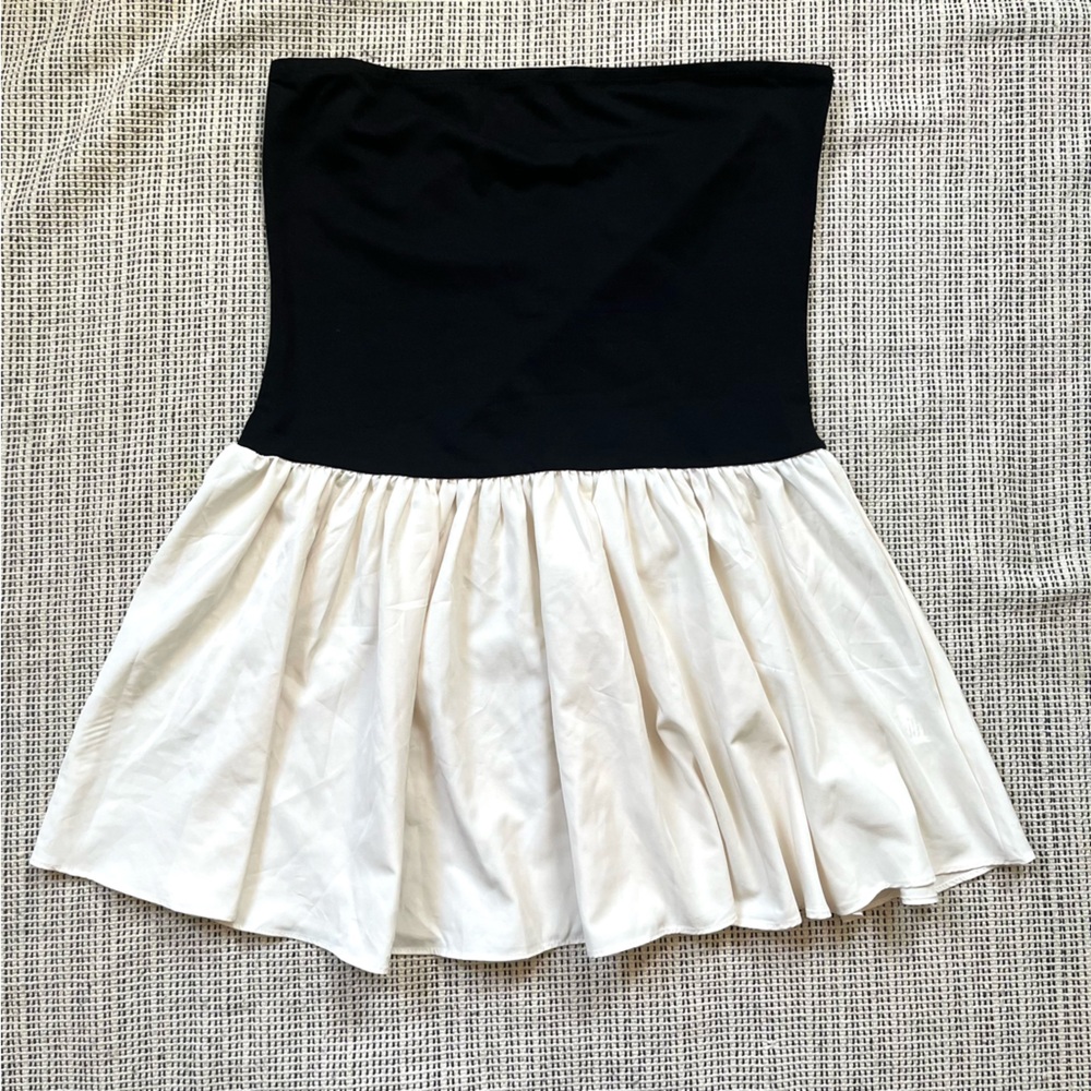 Commense Black and Cream Contrast Bandeau Short Dress